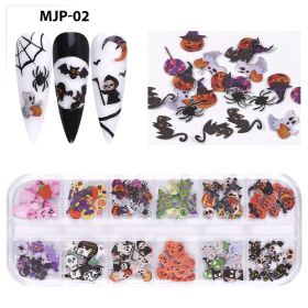 1 box of popular Christmas and Halloween three-dimensional nail art sticker ornaments;  flower and butterfly design nail art ornaments (Color: Halloween style)