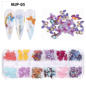 1 box of popular Christmas and Halloween three-dimensional nail art sticker ornaments;  flower and butterfly design nail art ornaments (Color: Flower butterfly style)