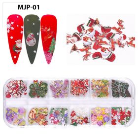 1 box of popular Christmas and Halloween three-dimensional nail art sticker ornaments;  flower and butterfly design nail art ornaments (Color: Christmas style)