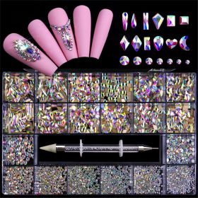 21 Grids a Box; Hot Sale 21 Grid Boxed Nail Diamond Flat Glass Shaped Diamond DIY Nail Rhinestone Nail Art Jewelry Set (design: 1)