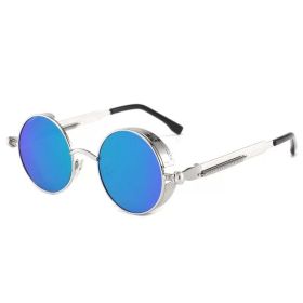 Classic Gothic Steampunk Sunglasses Luxury Brand Designer High Quality Men and Women Retro Round Metal Frame Sunglasses UV400 (Frame Color: Glasses, Lenses Color: Color-25)