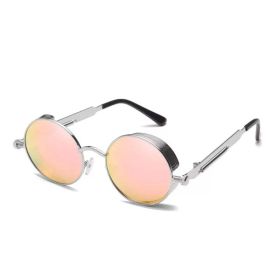 Classic Gothic Steampunk Sunglasses Luxury Brand Designer High Quality Men and Women Retro Round Metal Frame Sunglasses UV400 (Frame Color: Glasses, Lenses Color: Color-22)