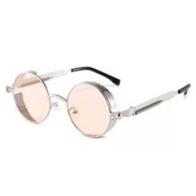 Classic Gothic Steampunk Sunglasses Luxury Brand Designer High Quality Men and Women Retro Round Metal Frame Sunglasses UV400 (Frame Color: Glasses, Lenses Color: Color-23)