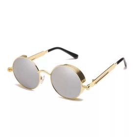 Classic Gothic Steampunk Sunglasses Luxury Brand Designer High Quality Men and Women Retro Round Metal Frame Sunglasses UV400 (Frame Color: Glasses, Lenses Color: Color-20)