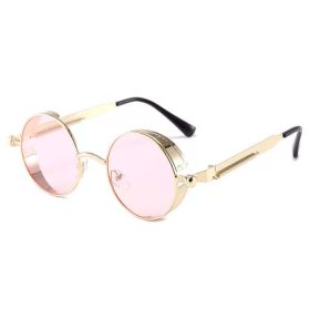 Classic Gothic Steampunk Sunglasses Luxury Brand Designer High Quality Men and Women Retro Round Metal Frame Sunglasses UV400 (Frame Color: Glasses, Lenses Color: Color-24)