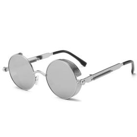 Classic Gothic Steampunk Sunglasses Luxury Brand Designer High Quality Men and Women Retro Round Metal Frame Sunglasses UV400 (Frame Color: Glasses, Lenses Color: Color-5)