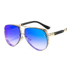 2023 New Hollow Pattern Oval Sunglasses Men Women Luxury Trend Brand Designer Metal Alloy Frame Gradients Lens conspicuous Pilot (Lenses Color: C5)